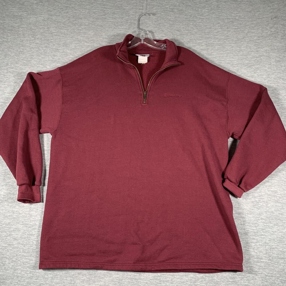 Lee Boeing Sweatshirt Mens XL Red 1/4 Zip Heavyweight Fleece Pullover Mock Neck